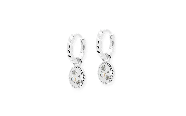 Glitter Twisted Charm Hoop Earrings - Silver