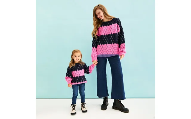 Marissa Adult And Mini Me Stripe Bubble Stitch Matching Jumpers - S 8-9
