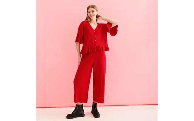 Martha Wide Leg Knitted Trousers Co-ord - Red, Small product image