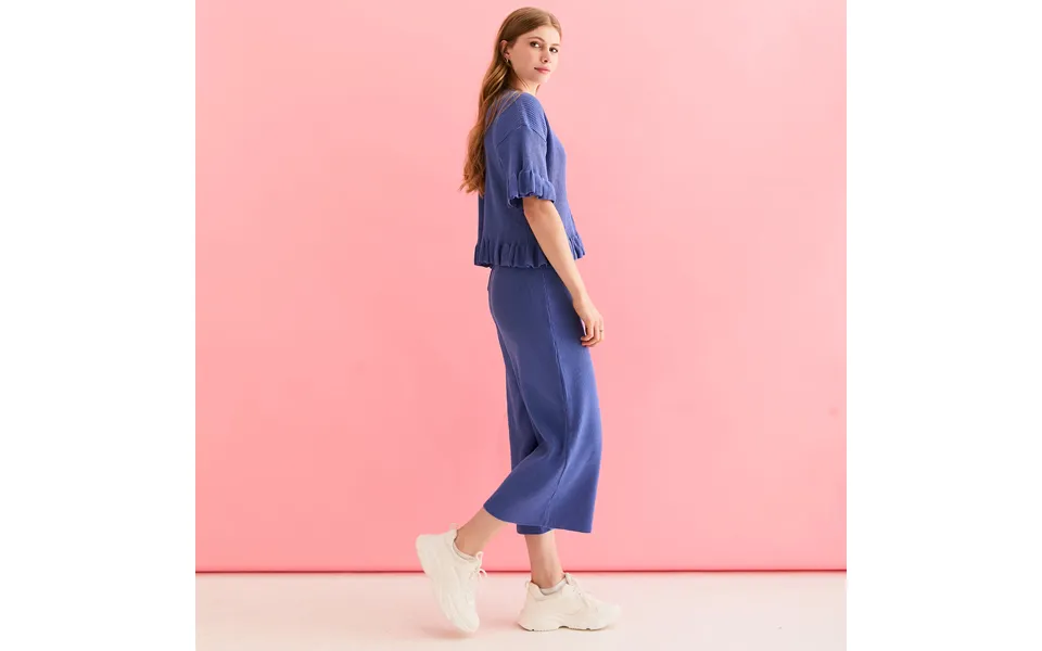 Martha Wide Leg Knitted Trousers - Cornflower Blue, Small
