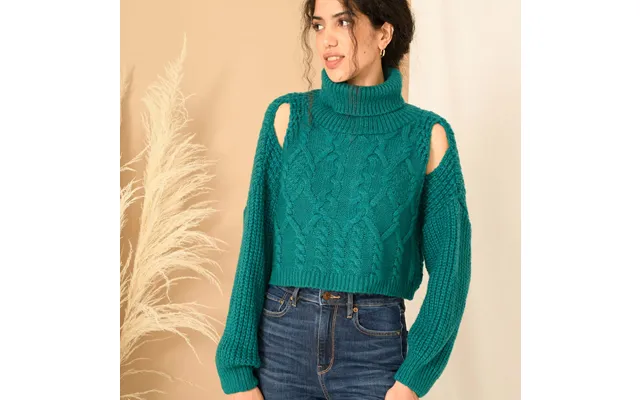 Mimi Crop Cable Knit Jumper - Teal, Teal Large