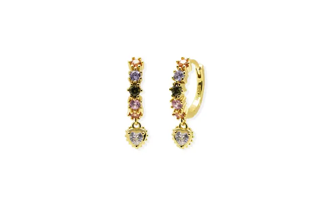 Pastel Stone Heart Charm Hoop Earrings - Gold
