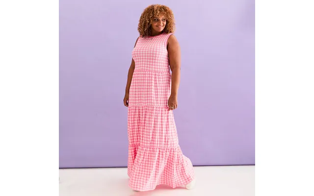 Paula Gingham Cotton Knitted Maxi Dress - Hot Pink, Small