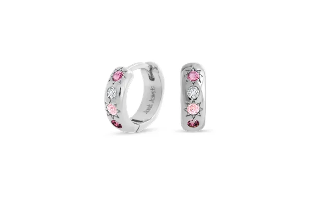 Pink Stone Petite Hoop Earrings - Silver