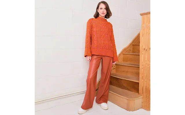 Sarah Cable Wide Sleeve Knit High Neck Jumper - Orange, L