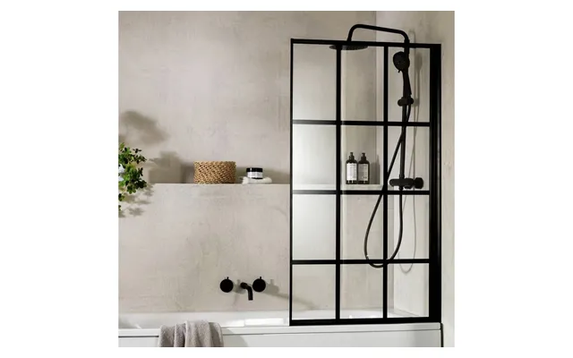 1375x750mm Crittall Bath Shower Screen Black Modern Bathroom Enclosure