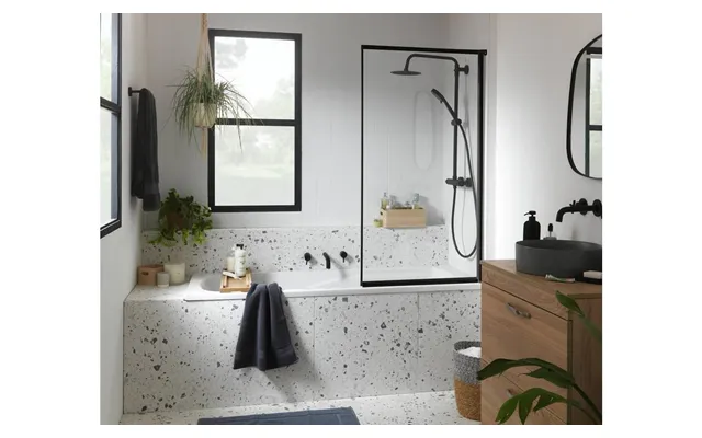 1375x755mm Fully Framed Bath Shower Screen Black Waterproof Easy Clean