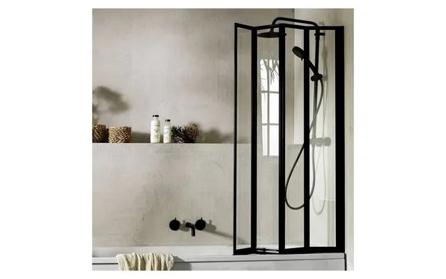 1400x840mm Folding Bath Shower Screen - Black