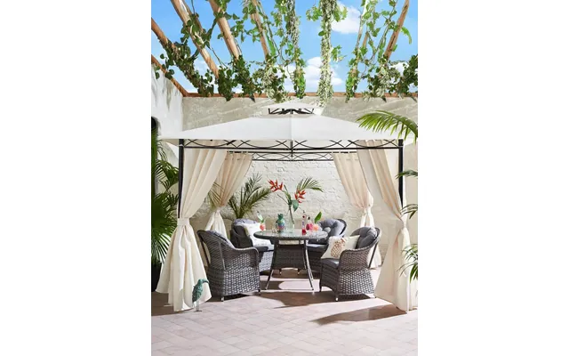 3x3m Metal Gazebo With 4 Side Panels Cream Garden Canopy Waterproof