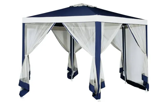 4m Hexagonal Garden Gazebo With Side Panels Blue Outdoor Party Tent