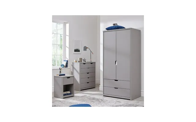 Aspen 3 Piece Bedroom Set & Wardrobe & 4 2 Chest & Bedside Table Grey Oak Eff