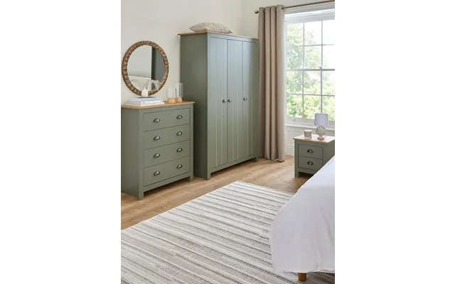 Atlanta 3 Piece Bedroom Set Green Oak Wardrobe Chest Bedside Furniture
