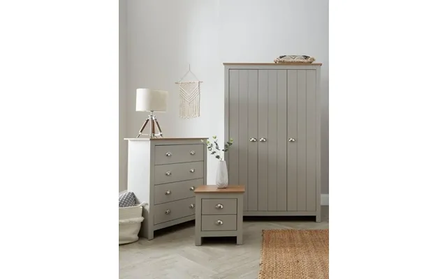 Atlanta 3 Piece Package 3 Door Wardrobe Chest Bedside - Grey Oak Bedroom Set