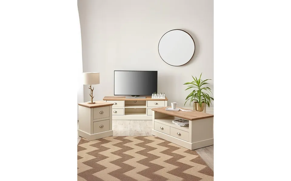 Crawford 3 Piece Package Tv Unit - Coffee Table And Lamp Table Ivory & Oak