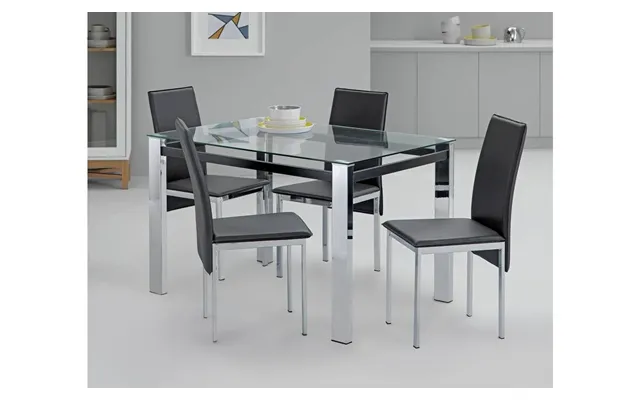 Fitz Clear Glass Dining Table & 4 Black Chairs Modern Kitchen Furniture Set