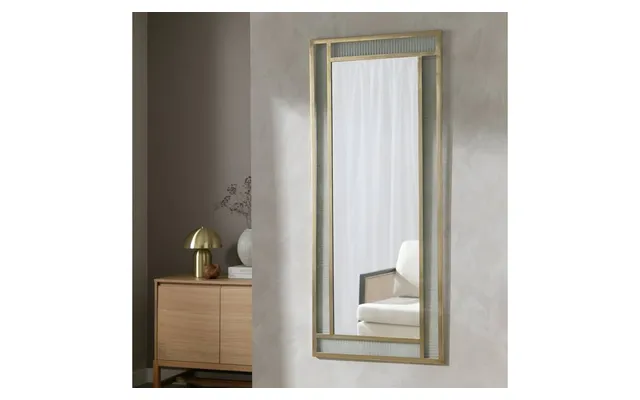 Glass & Brass Ribbed Wall Mirror 140x60cm Modern Hallway Decor Gold