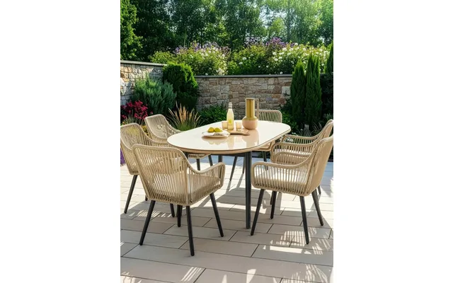 Greneda 6 Seater Dining Set Natural Outdoor Table With Chairs product image