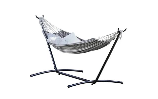 Hammock With Metal Stand White & Grey Outdoor Steel Cotton