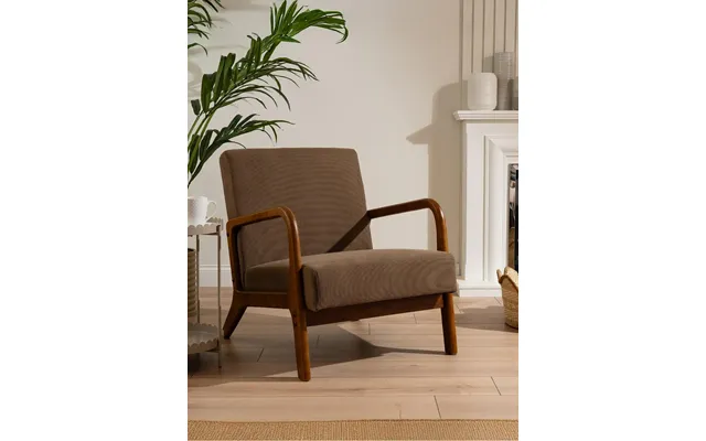 Howorth Cord Fabric Chair Taupe Curved Arms Accent Living Room