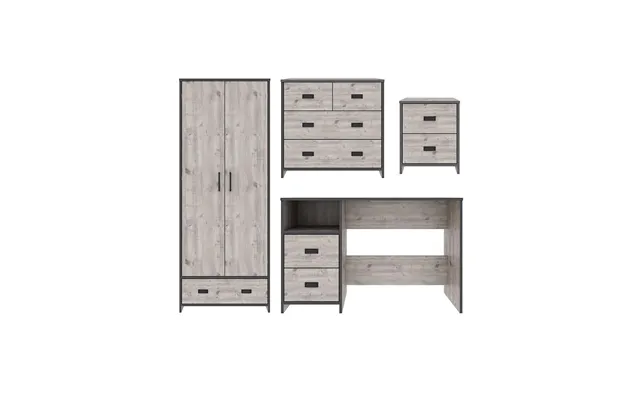 Jackson 4 Piece Package - Kids 2 Door 1 Drawer Wardrobe & Chest & Bedside & Desk