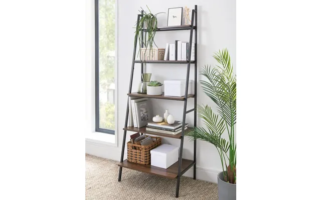 Otis 5 Tier Open Ladder Shelf Unit Walnut For Living Room Bedroom Study