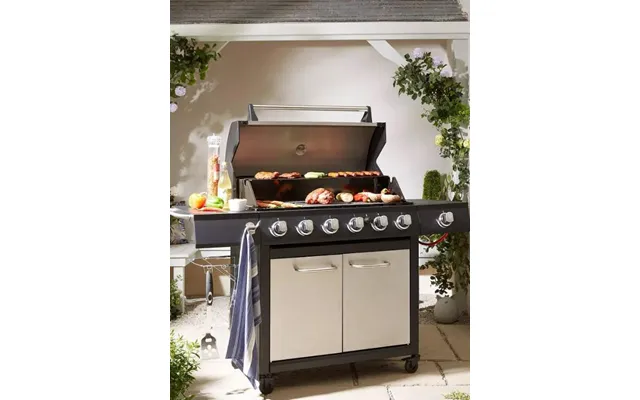 Premium Stainless 6-burner Gas Bbq 4 Castors Storage Doors
