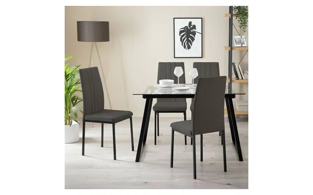 Tyrus Glass Dining Table & 4 Charcoal Chairs Modern Kitchen Furniture Set