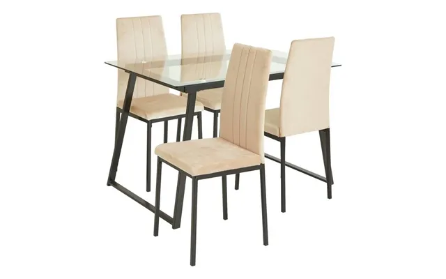 Tyrus Glass Dining Table & 4 Natural Chairs Modern Kitchen Furniture Set