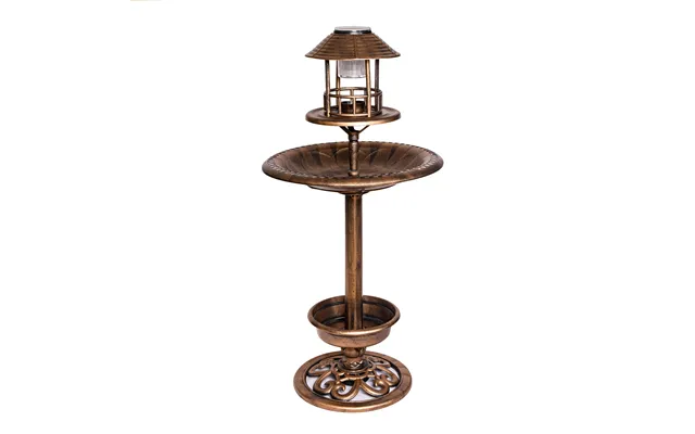 1.1m Bronze Effect Resin Garden Bird Bath & Table With Solar Light