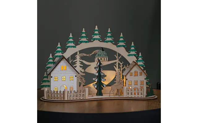 19cm Battery Operated Light Up Christmas Wooden Reindeer Village Scene With Leds