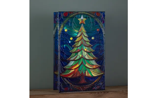 21cm Battery Operated Double Sided Stained Glass Christmas Tree Decoration With Leds