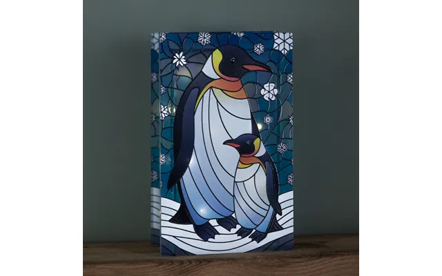 21cm Battery Operated Light Up Double Sided Stained Glass Mother & Baby Penguin Decoration With Leds