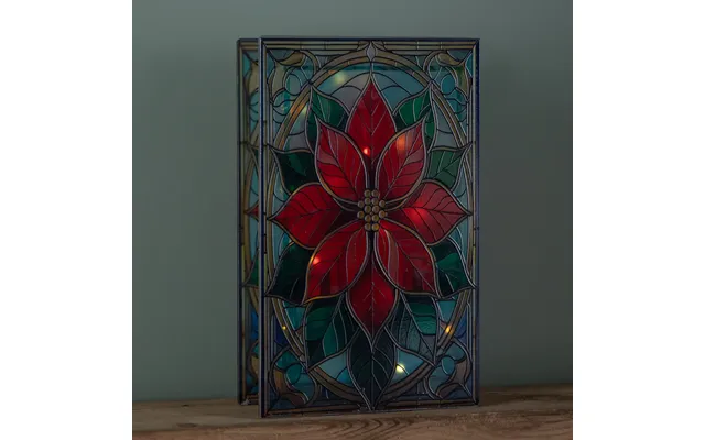 21cm Battery Operated Light Up Double Sided Stained Glass Poinsettia Decoration With Leds