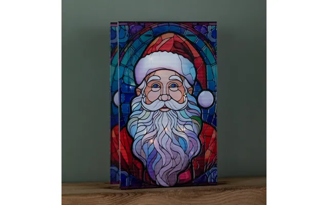 21cm Battery Operated Light Up Double Sided Stained Glass Santa Decoration With Leds