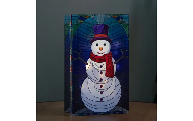 21cm Battery Operated Light Up Double Sided Stained Glass Snowman Decoration With Leds