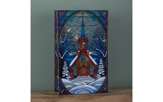 21cm Battery Operated Light Up Double Sided Stained Glass Victorian Church Decoration With Leds