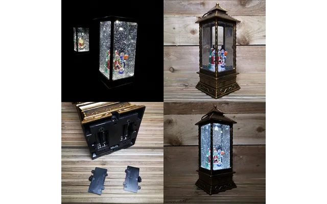 27cm Premier Christmas Dual Powered Water Spinner Antique Effect Lantern With Snowman Scene product image