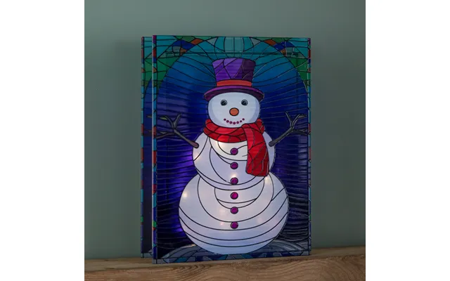 28cm Battery Operated Light Up Double Sided Stained Glass Snowman Decoration With Leds