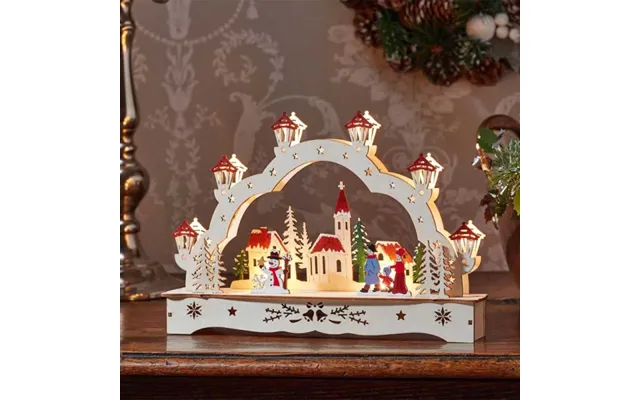 28cm Battery Operated Wooden Christmas Festive Village With Leds