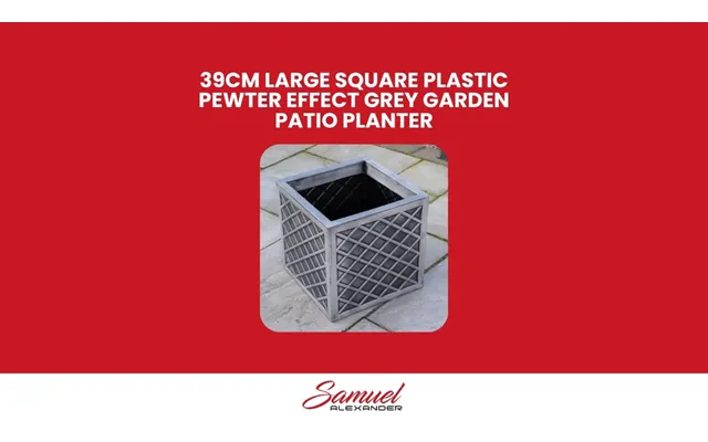 39cm Large Lazio Square Grey Plastic Pewter Effect Garden Planter