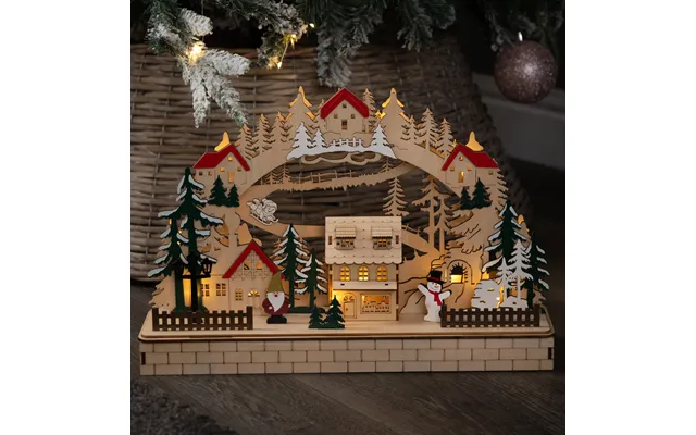 40cm Battery Operated Wooden Christmas Alpine Scene With Leds