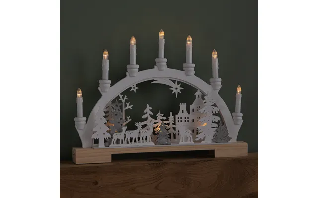 45cm Battery Operated Wooden Christmas Candle Bridge With Reindeer Scene & Leds product image