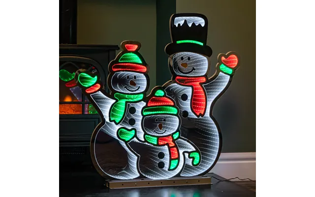 65cm Infinity Standing Snowmen Family On Metal Base With White - Red & Green Leds
