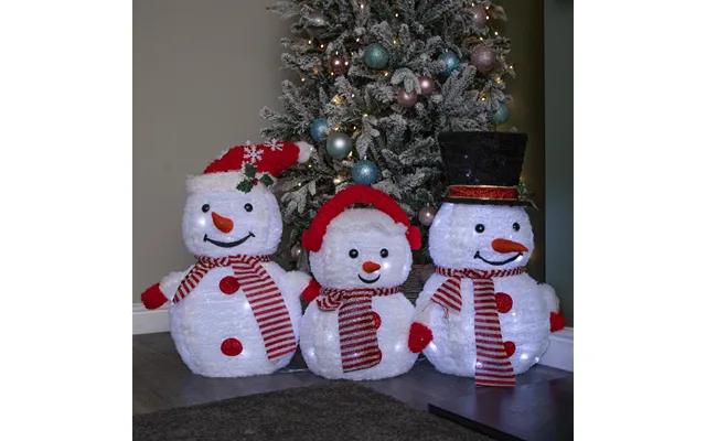 70cm Set Of 3 Light Up Foldable Cloth Christmas Snowmen With 130 White Leds