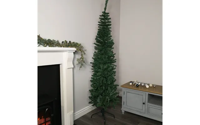 Factory Seconds 6.5ft 2m Plain Green Pencil Style Pvc Spruce Pine Slim Christmas Tree With Stand