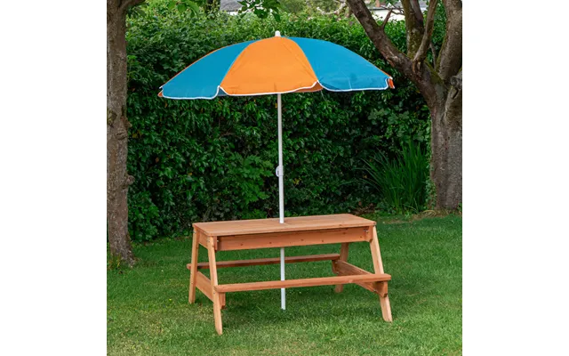 Kids Outdoor Wooden Picnic & Activity Table With Removable Plastic Trays & Parasol