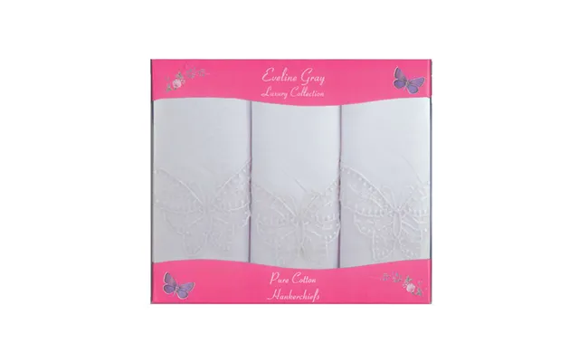 3 Pack Handkerchiefs Ladies White Butterfly