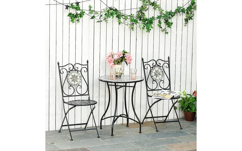3 Pcs Mosaic Tile Garden Bistro Set Outdoor W Table 2 Folding Chairs
