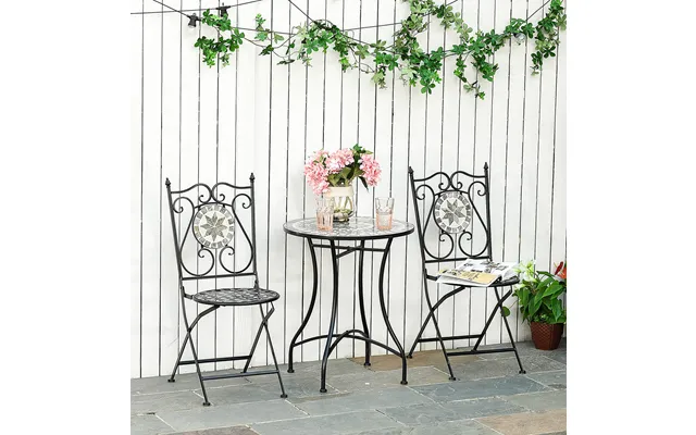 3 Pcs Mosaic Tile Garden Bistro Set Outdoor W Table 2 Folding Chairs