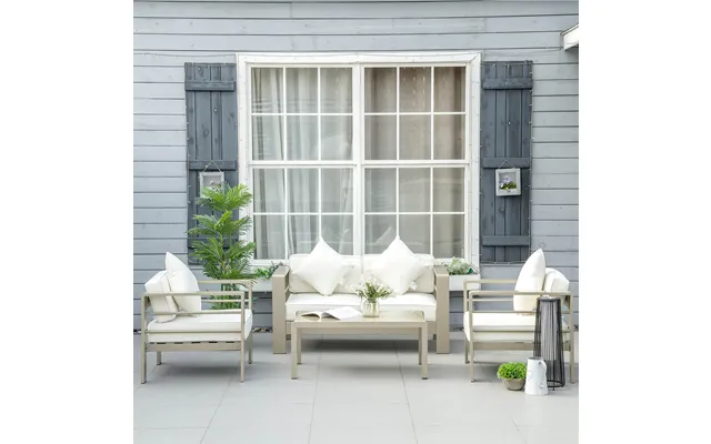 4 Pcs Aluminium Garden Furniture Set W Thick Padded Cushion